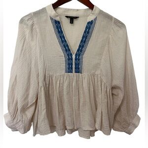 Banana Republic Women's XS petite Cream Boho Embroidered V Neck Blouse